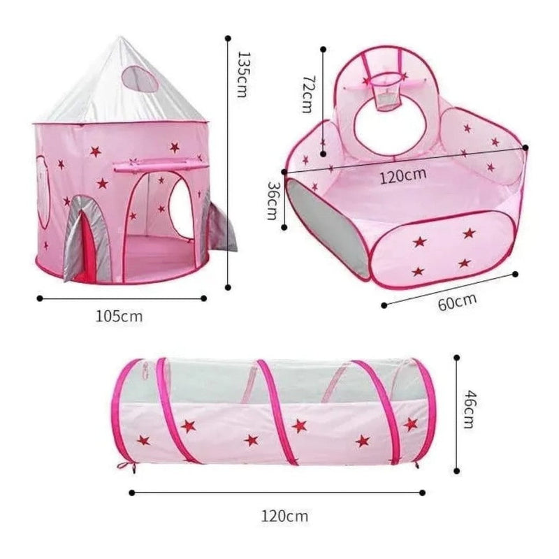 Tenda Toca Barraca Infantil Túnel 3x1 com Piscina para Bolinhas + 200 bolinhas.